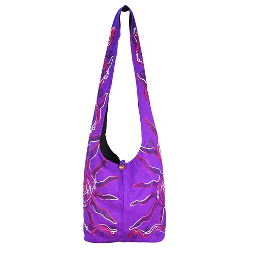 Mandala Crafts Hippie Bag, Large Boho Hobo Purse for Women, Crossbody Shoulder Sling Bags for Indie Style Bohemian Accessory - style: Purple Color Sun