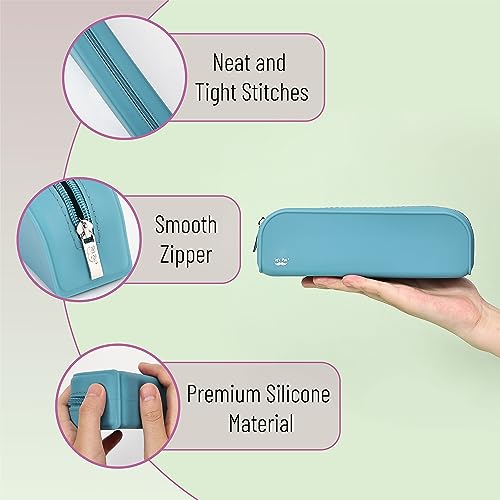 Mr. Pen- Silicone Pencil Case, Aesthetic Pencil Bag for Women, Makeup Pouch | Multifunctional Pouch for Stationery, Cosmetics and Electrical Goods Storage - color: Teal