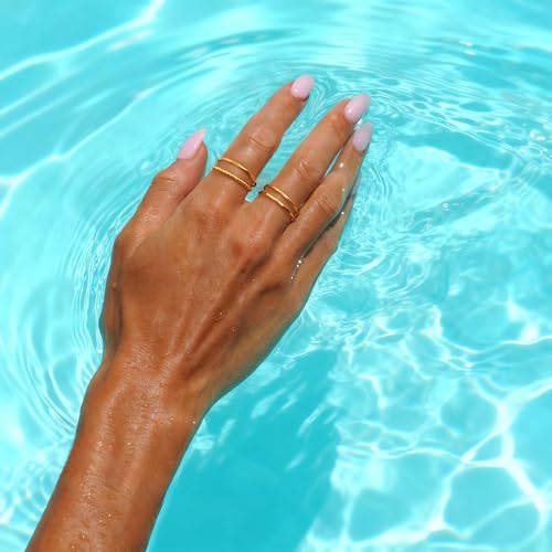 CONRAN KREMIX Waterproof Gold Stackable Rings for Women Non Tarnish,Dainty 14K Gold Plated Thin Thumb Ring Set Trendy Minimalist Rings for Women - color: Gold, size: 10