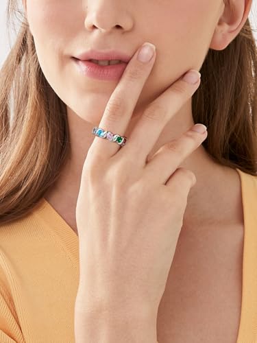 Custom4U Personalized Mothers Ring with 1-5 Birthstones Names Engraved 925 Sterling Silver/14K White Gold Plated Birthstone Rings for Women Promise Ring Birthday Jewelry Gifts for Mom Grandmother Wife - color: 5 Birthstones Ring (Engraved)