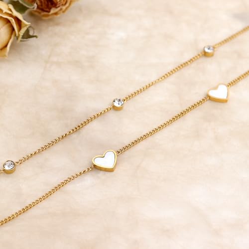 Dainty Gold Shell Pearl Charm Ankle Bracelet for Women Trendy non-Tarnish Adjustable Anklet Summer Beach Fashion Jewelry Gift - color: Heart Rhinestone