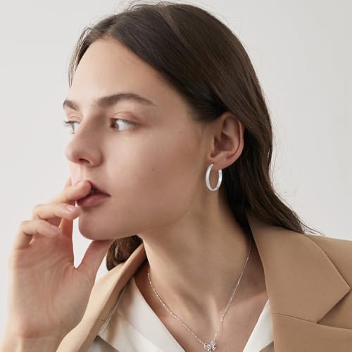 5mm Wide Gold Hoop Earrings for Women, 14K Gold Plated Big Chunky Hoop Earrings with S925 Sterling Silver Post, Hypoallergenic Lightweight Earrings Jewelry for Women 30/40/50/60/70mm - color: Silver-30mm