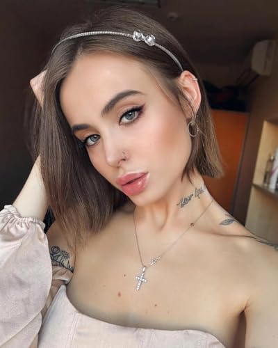 AIBFRID Metal Headbands for Women Fashion Rhinestone Headband with Bow, Crystal Thin Head Bands for Teen Girls Cute Womens Headbands, 2PCS Girls Trendy Stuff Designer Hair Accessories, White & Black
