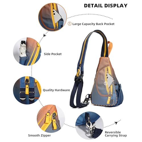 KL928 Sling Bag - Small Crossbody Backpack Shoulder Casual Daypack Rucksack for Men Women - color: 6881mr-orange+darkblue
