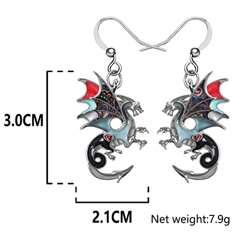Enamel Alloy Dinosaur Fantasy Dragon Earrings Drop Dangle Unique Animal Jewelry For Women Dragons Gifts - color: Anchor Black