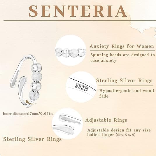 Senteria Anxiety Rings for Women Sterling Silver Rings Adjustable Stress Spinner Rings with Beads Fidget Rings for Anxiety Women - color: S925 ring-Style 1 daughter