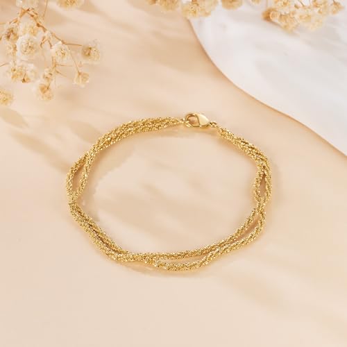 Naiswan 14K Gold Bracelets for Women Gold Double Layer Bracelet for Women Chain Bracelets for Womens Double-Layer Starlight Style Adjustable Bracelet for Womens 17/19/21cm