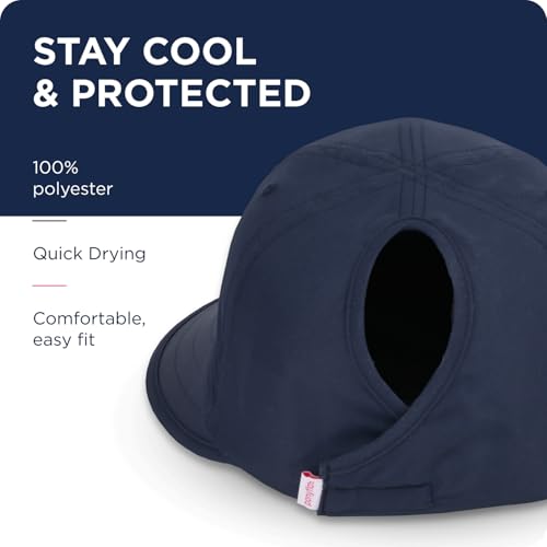 Ponyflo Sunblocker Wide Brim Hat, Patented Women’s Ponytail Sun Hat for Adults, UPF 50 Sun Protection - color: Blue