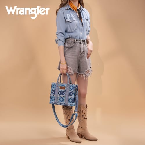 Wrangler Aztec Tote Bag for Women Boho Shoulder Purses and Handbags - color: Aztec Blue (Guitar Strap)