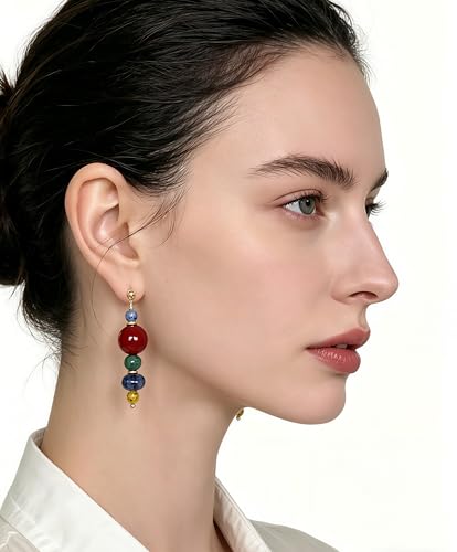 Boho Earrings for Women Natural Stone Beaded Handmade Vintage Dangle Earrings Bohemian Lightweight Hypoallergenic Jewelry for Dailywear Festival Occasions - color: Colorful beaded