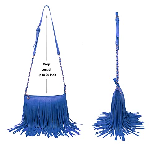 Solene Fringe Crossbody Shoulder Bag with Strap, Tassel Messenger bag, Country Style Western Fringe Purse for Women - color: Royal Blue