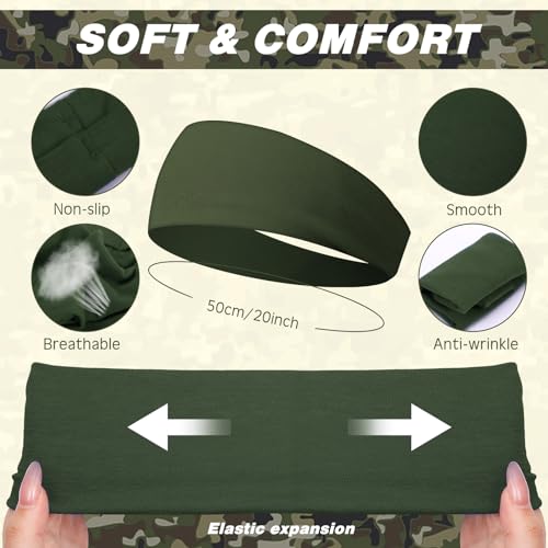 18 Pcs Sports Sweatbands for Men Women Camo Headbands Workout Non Slip Headbands Breathable Head Band Fitness Stretchy Unisex Hairband for Yoga Running Cycling Ball - color: Retro Colors