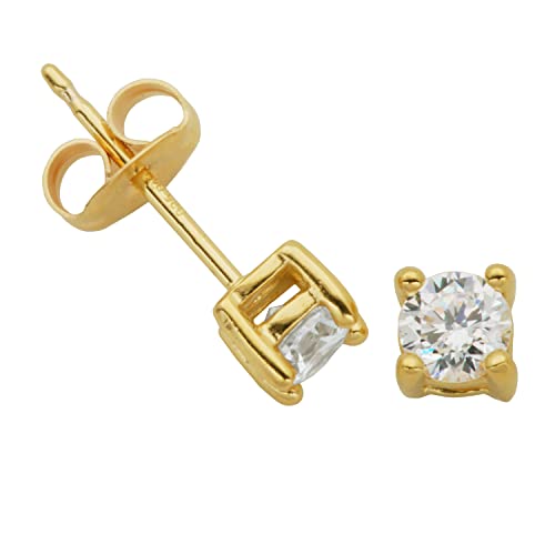 Amazon Essentials Plated Sterling Silver Cubic Zirconia Stud Earrings (Round & Princess) - color: White/Yellow Gold, size: 4 mm, style: Round Cut