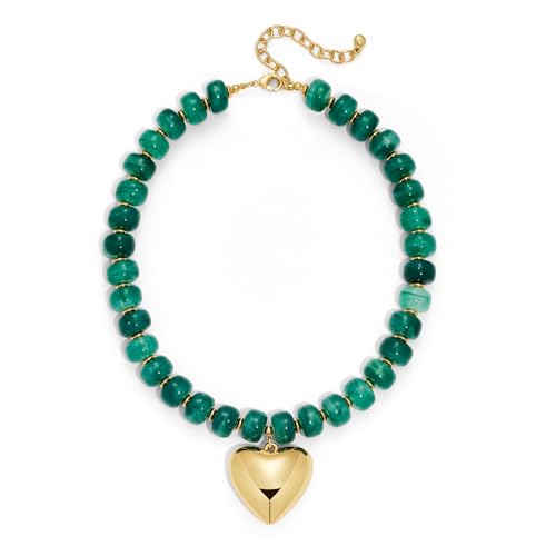 WOWORAMA Chunky Heart Necklaces for Women Colorful Resin Beaded Choker Necklace Gold Puffy Heart Statement Necklace Trendy Acrylic Choker Jewelry - color: Dark-Green