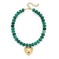 WOWORAMA Chunky Heart Necklaces for Women Colorful Resin Beaded Choker Necklace Gold Puffy Heart Statement Necklace Trendy Acrylic Choker Jewelry - color: Dark-Green