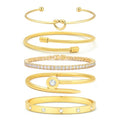 18 K Gold Plated Love Bangle Bracelet Stack Cuff Jewelry for Women Jewelry Set for Women Gift with Box - style: style2