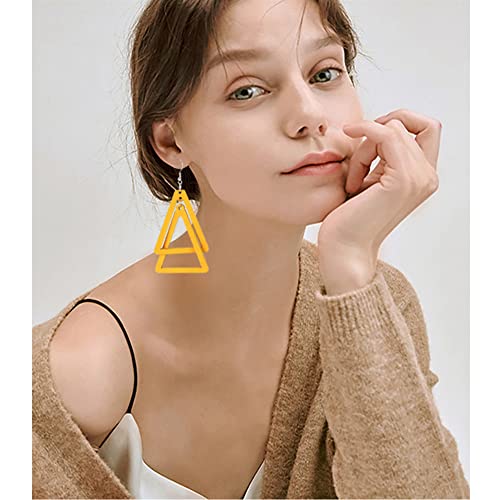 ANXIN Boho Personality Retro Tassel Rectangular Wooden Contrasting colors Earrings Chic Green Temperament Geometric Earrings Jewelry Gifts For Women - color: YELLOW Wooden colors Earrings