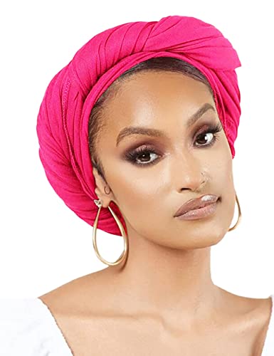 Nonbongoy Head Wraps for Black Women Stretch Headwraps Large Hair Wraps Hijab Scarves for Muslim Head Scarf Turban Headbands - color: 1-rose Red Headwrap