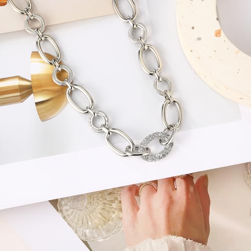 Long Gold Necklaces for Women Dainty Natural Stone Beaded Gold Necklace Mothers Day Gifts Boho Gold Costume Jewelry for Women - color: 01-Silver