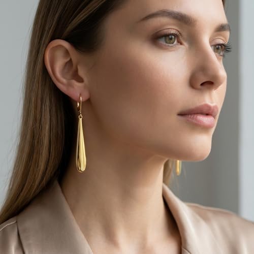 Leverback Dangle Drop Earrings for Women, Hypoallergenic Lightweight Minimalist Jewelry, Fashion Gift for Her, Birthday Anniversary - color: B-Gold
