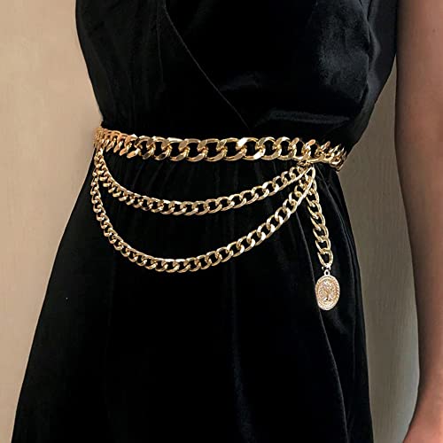 JWICOS Gold Bohemian Layered Waist Chain Belly Chain Belt with Coin Punk Chunky Body Chain for Women and Girls - color: gold