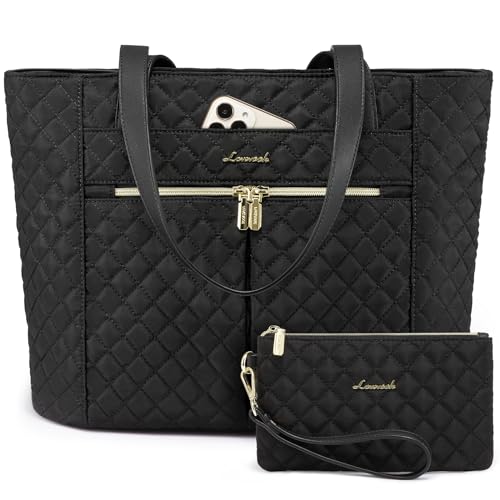LOVEVOOK Laptop Bag for Women 15.6 inch,Diamond Quilted Work Tote Bags Womens Laptop Tote Computer Shoulder Bags,Stylish Travel Tote Bags Laptop Purse Case Briefcase Handbag with Clutch Bag,Black - color: 1-black(quilted), size: 15.6 Inch