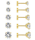 Dainty 6 Pairs Surgical Steel Earrings Sets for Multiple Piercing, Lightweight 14K Gold Plated Small Huggie Hoop Earrings, Flat Back Tiny Ball CZ Stud Earrings for Cartilage, Helix, Lobe, Hypoallergenic - style: 14K Gold Plated- 5 Pairs CZ Studs