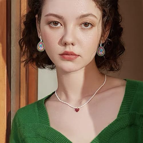 Bohemian Vintage Sliver Geometry Enamel Flower Lightweight Dangle Hoop Earrings Ethnic Handmade Circle Disc Teardrop Earrings For Women - color: Red