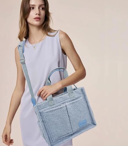 Large Canvas Tote Bag for Women Work Tote Bags with Pockets Laptop Crossbody Purses Everyday Bag Handbags for Travel - color: Plush Blue