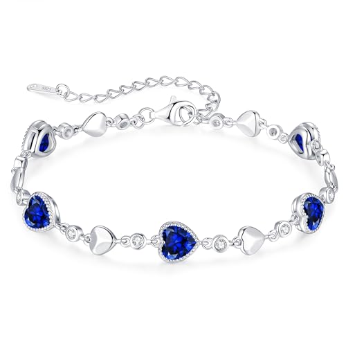 925 Sterling Silver Birthstone Heart Bracelet Jewelry Gift for Women | Rose Gold Plated Bracelets,Hypoallergenic,Adjustable Chain Personalized Anniversary Christmas Jewelry Gift for Mom Wife - color: 09-Sep