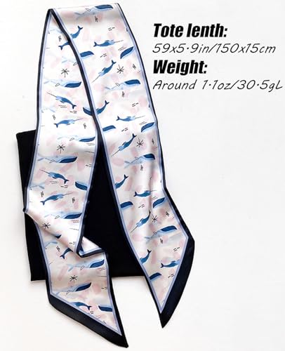 Hioyiwse Head Scarf Hair Neck Scarves For Women Purse Bag Scarfs For Handbags Silky Long Thin Satin Headscarf Fashion - color: B11-blue Dolphin