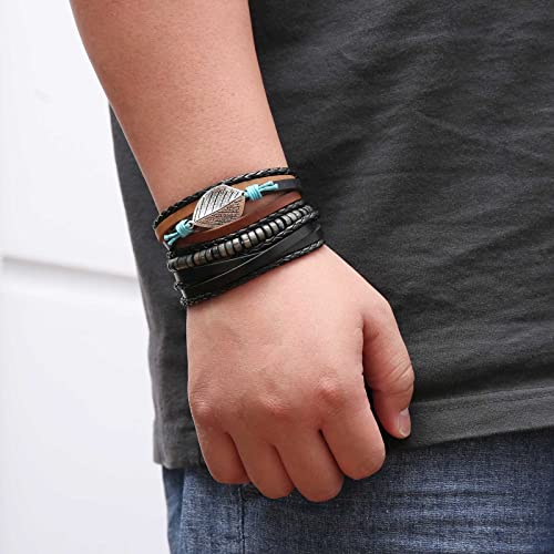 HZMAN Wrap Bracelets Men Women, Hemp Cords Wood Beads Ethnic Tribal Bracelets, Leather Wristbands - style: Leaves
