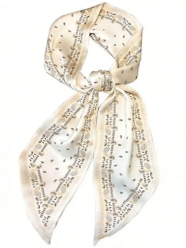 kcctoo 59" Mulberry Silk Like Head Scarf Women's Fashion Square Neck Satin Scarfs for Bag Hair Scarves Gift 59 * 5.9” - color: A013-white Drops 59" X 5.9"