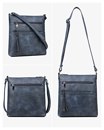 MASINTOR Crossbody Purses for Women, Multi Pocket Casual Crossbody Bag, Adjustable Strap Shoulder Bag with Tassel - color: Blue Gray