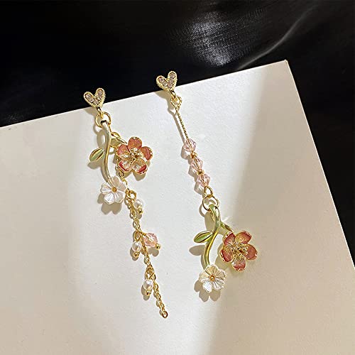 Lightweight Boho Chic Crystal Asymmetry Flower Drop Earrings White Long Dangle Petals Tassel Earrings for Women Wedding Jewelry - color: A