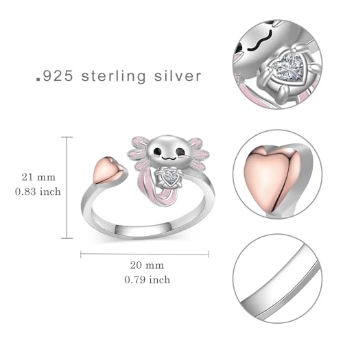 Axolotl Rings 925 Sterling Silver Axolotl Ring Cute Axolotl Jewelry Gift for Women Girls Daughter - color: April