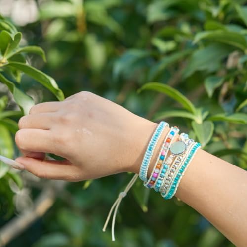YGLINE Natural Stone Bracelet 5 Wraps Bracelet Handmade Blue Color Boho Bracelet for Women Bracelet - color: amazonite