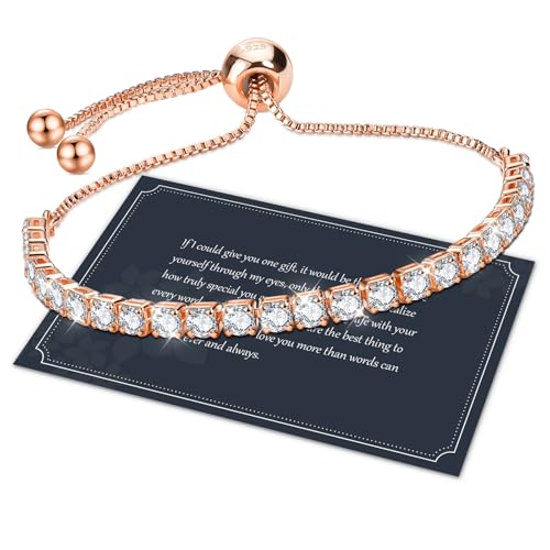 J.Fée Silver Bracelet, S925 Tennis Bracelet with Sparkling 5A Cubic Zirconia Silver Bracelets for Women Adjustable Bracelet for Women Bracelets Womens Bracelet Women Gifts for Women Mom - color: Rose Gold