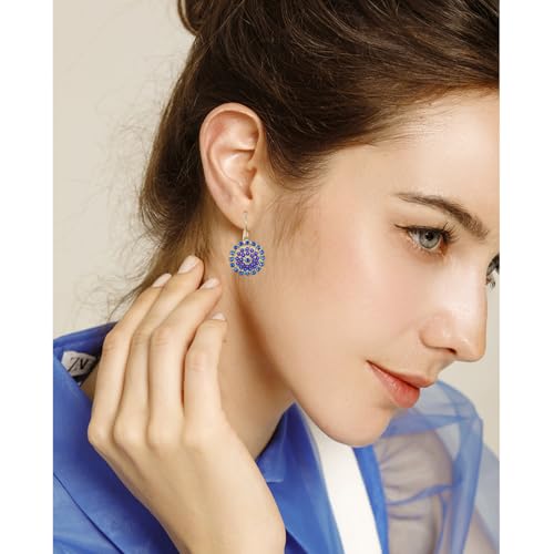 Bohemian Vintage Sliver Geometry Enamel Flower Lightweight Dangle Hoop Earrings Ethnic Handmade Circle Disc Teardrop Earrings For Women - color: Blue