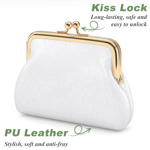 Coin Purse, Small PU Leather Change Purse, Coin Wallet with Clasp, Car Change Holder Pouch for Woman Men Kids Girls, White - color: White