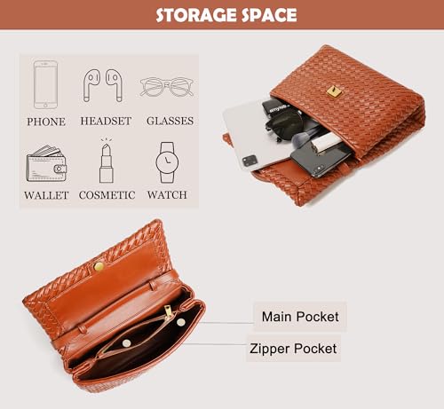Woven Crossbody Bag for Women, Top Handle Satchel Purse Shoulder Handbag, Woven Handbag - color: Brown