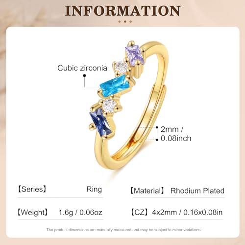 Personalized Birthstone Ring for Mom, 1–4 Baguette Birthstones Adjustable Ring, Minimalist Family Ring, Mother’s Day Gift for Mom Wife Grandma - color: 3 stones