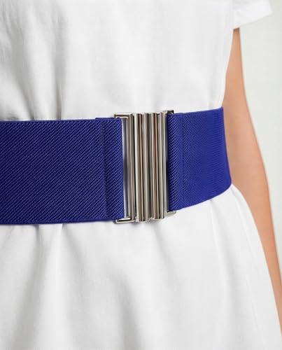 BlackButterfly Wide Elastic Waist Cinch Stretch Waistband Retro Vertical Clasp Buckle Belt - color: Royal Blue, size: XX-Large