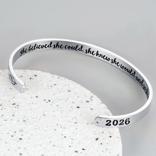 M MOOHAM Graduation Gift for Her Him 2026, Inspirational Graduation Bracelets Class of 2026 High School College Graduation Gift for Her with Graduation Box - style: With Box-She believed she could, she knew she would and so she did!