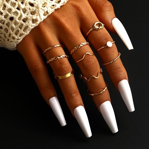 FAXHION 24-60 Pcs Gold Stackable Rings for Women, Knuckle Rings Chunky Gold Ring Set Dainty Stacking Cute Rings, Multiple Sizes Cute Jewelry Set Gift - style: Gold-30 pcs