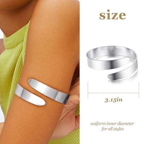 FUNRUN JEWELRY Arm Cuff Upper Arm Band for Women Gold Arm Cuff Bangle Bracelets Adjustable Coil Swirl Armlet ArmBand Jewelry,3-4Pcs - color: A:Silver tone