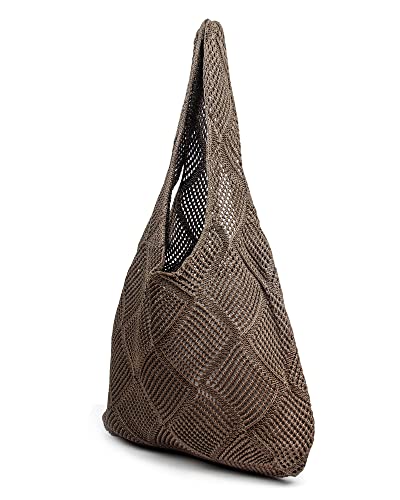 Crochet Mesh Beach Tote Shoulder Handbags Hobo Summer Aesthetic Women's Bag - color: Brown