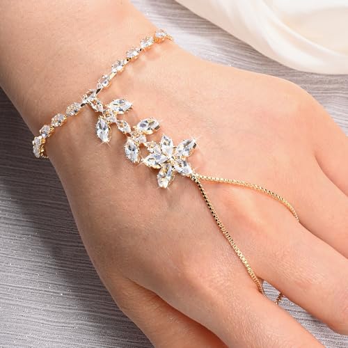 Adjustable Hand Chain Bracelet Women, 16K Gold Plated Finger Bracelet, Secure Ball Clasp Elegant Slave Hand Jewelry, Y2K Aesthetic Accessories for Summer Festival Prom Beach Vacation Daily Wear - color: style12-16K gold-plated