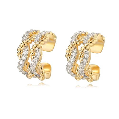 MTMY Gold Ear Cuff Earring for Women 14K Gold Plated Cubic Zirconia Non-Pierced Clip on Cartilage Chunky Ear Cuffs Hypoallergenic Jewelry - style: 2rope / pair