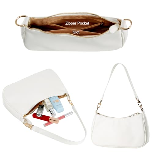 Shoulder Bag for Women with 2 Removable Straps and Zipper Closure Crossbody Bags Clutch Tote HandBags Purses | with 2 Removable Straps - color: White